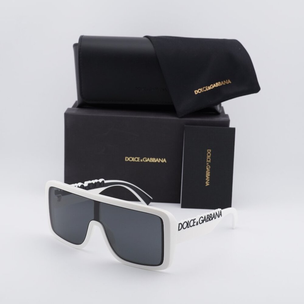 Dolce & Gabbana DG6204 331287 Shield Sunglasses - White/Dark Grey